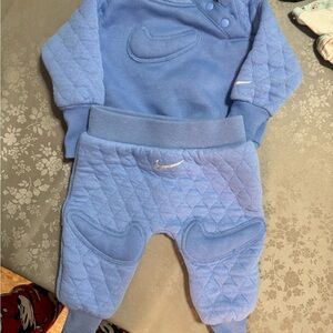 Nike Light Blue Quilted Infant Sweater and Pants Set